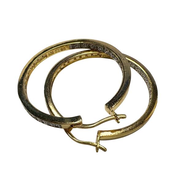 Beautiful 1/2 Carat Inside Out Diamond Hoop Earrings - 14kt Goldplate - Sterling - Picture 10 of 13